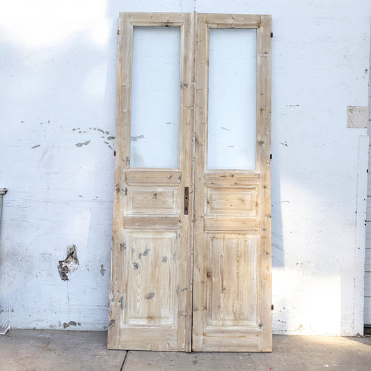 Pair of Washed Wood Doors with 2 Lites