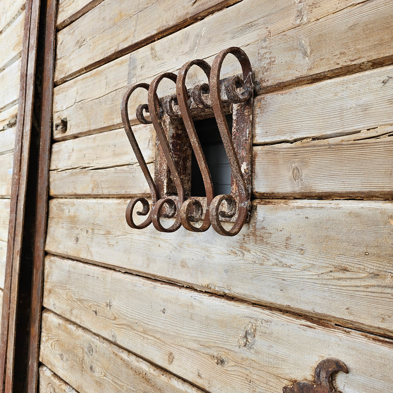 Pair of Arched Wood Doors with Iron Trim