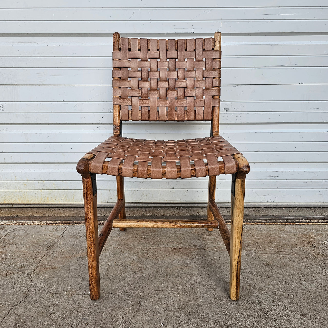 Wood Dining Chair w/ Woven Leather Seat and Back