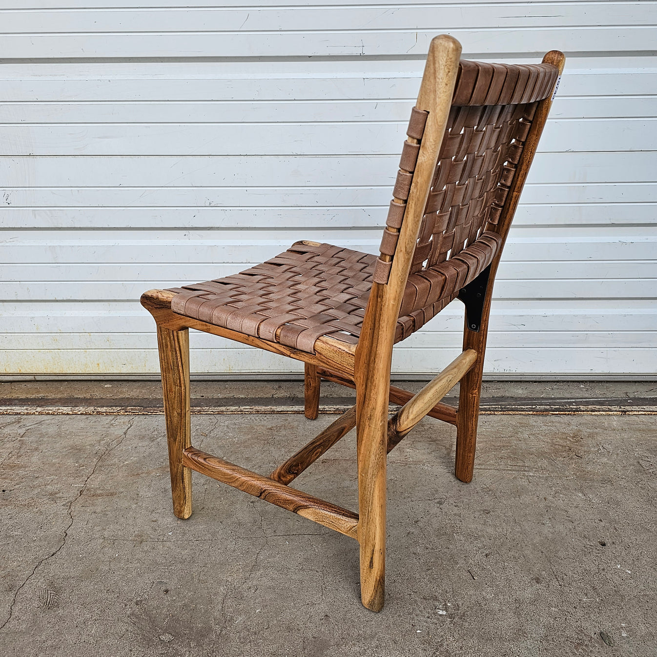 Wood Dining Chair w/ Woven Leather Seat and Back