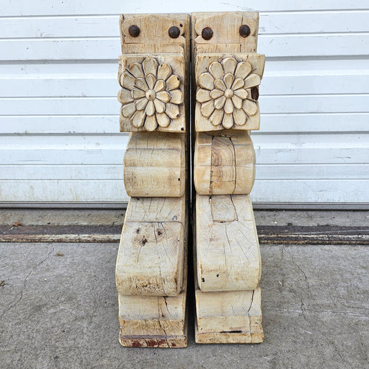 Pair of Wooden Corbels with Flower Detail