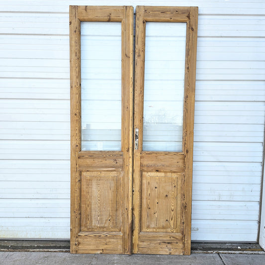 Pair of Wood French Doors with 2 Glass Lites