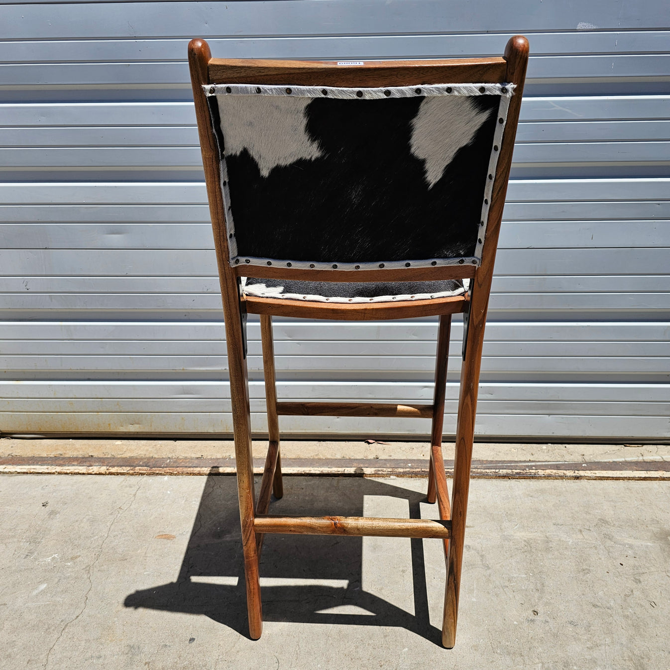 Wood Bar Stool With Black & White Hide/Leather