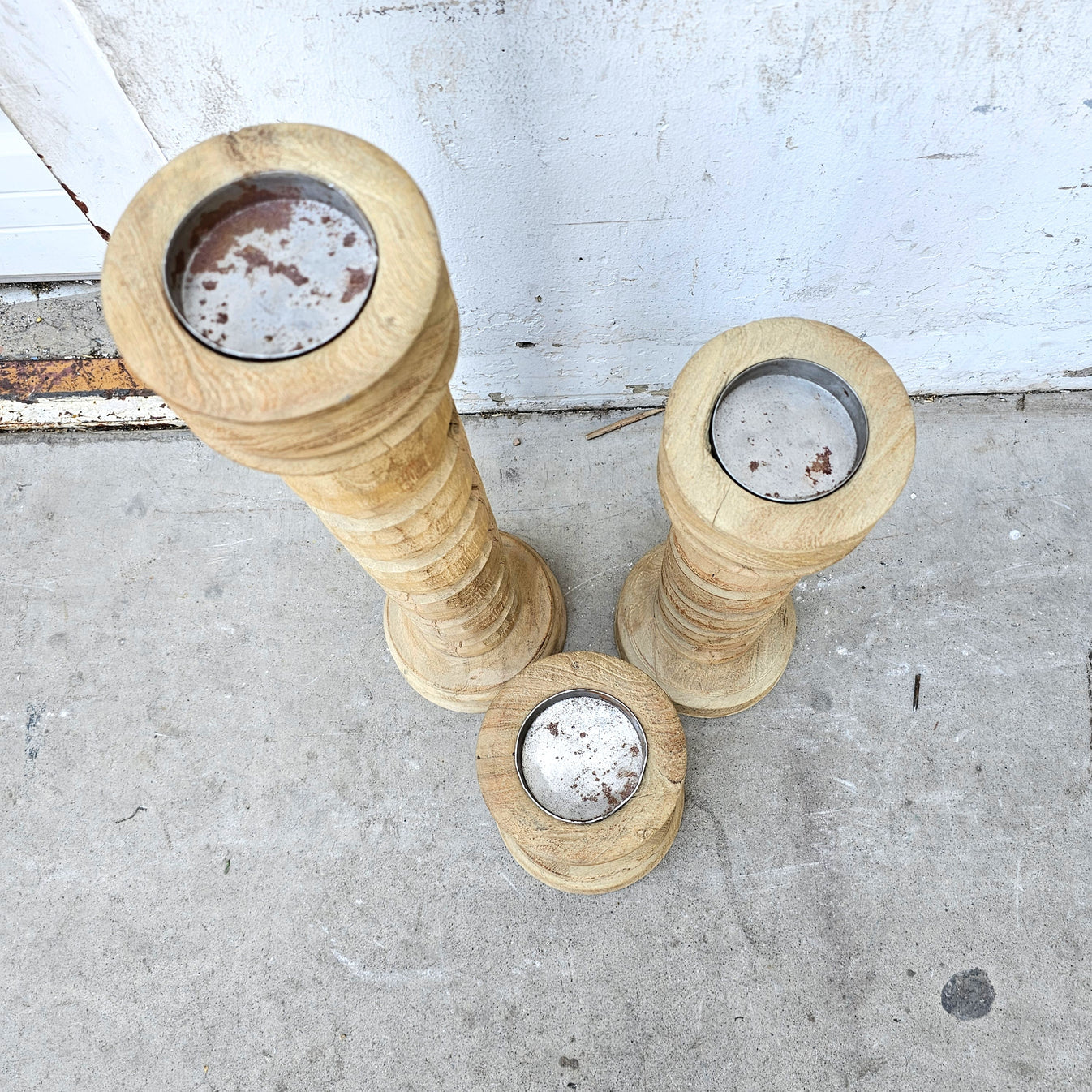 Set of 3 Wood Twist Candle Stands