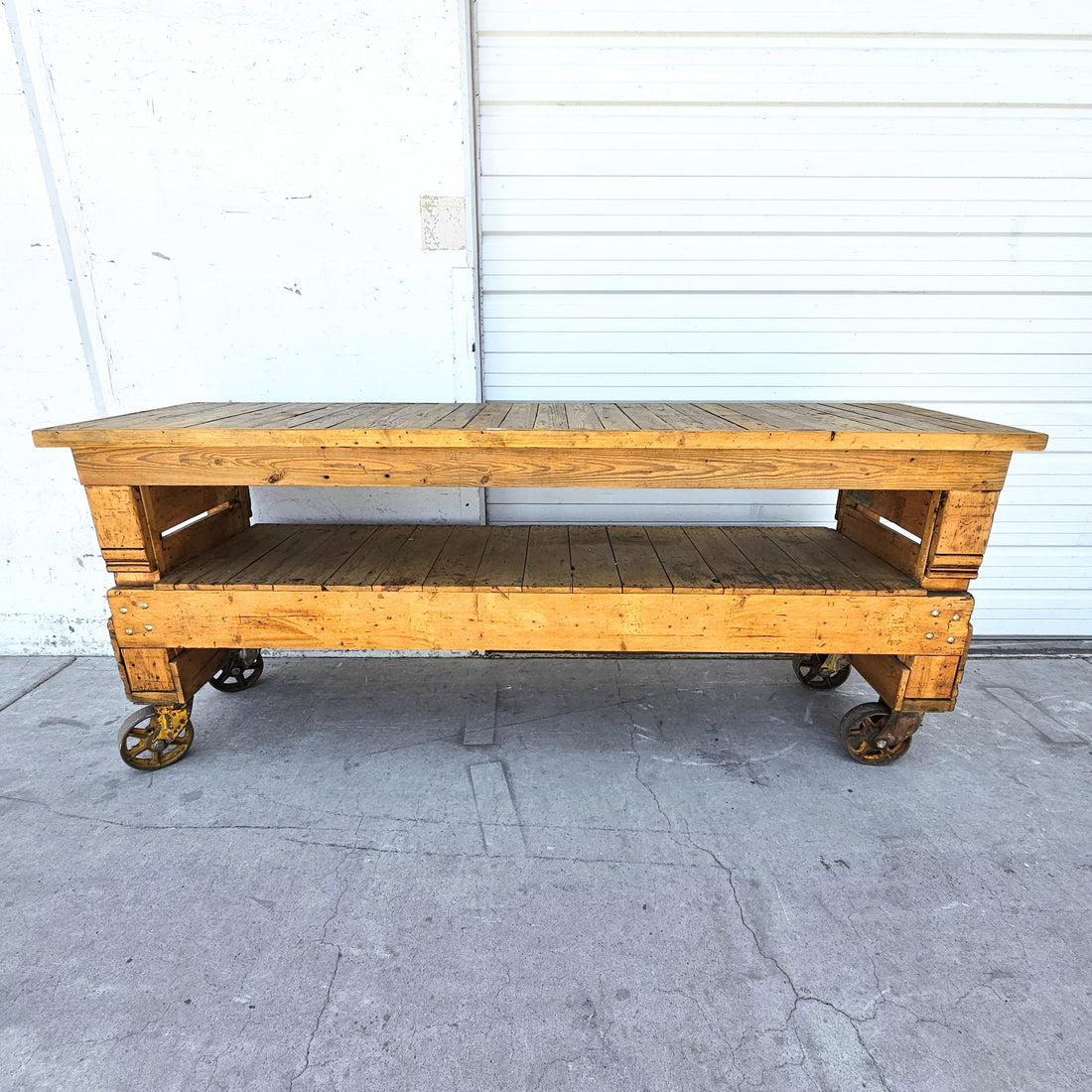 Industrial Wooden Work Table/Island on Casters