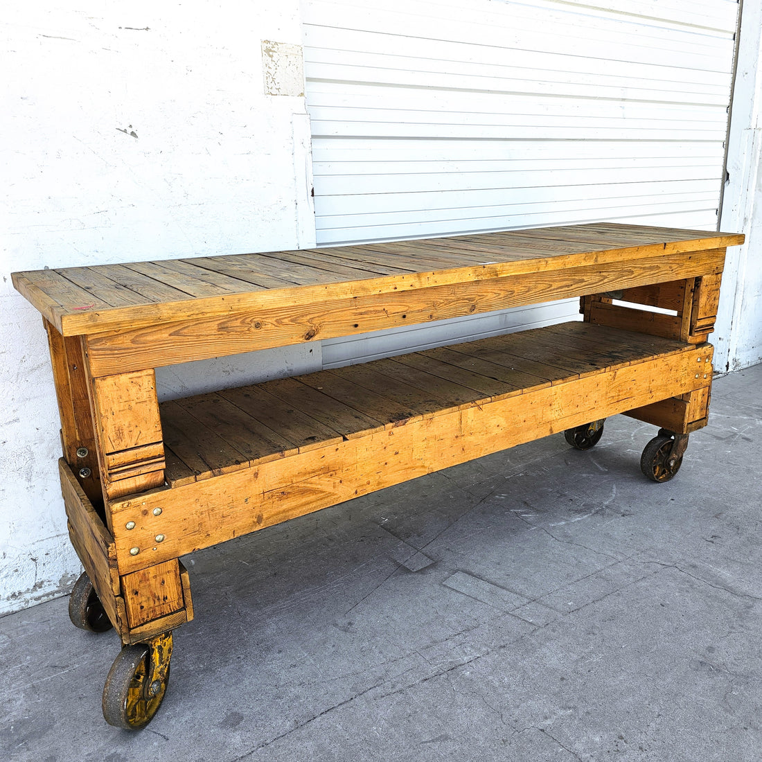 Industrial Wooden Work Table/Island on Casters