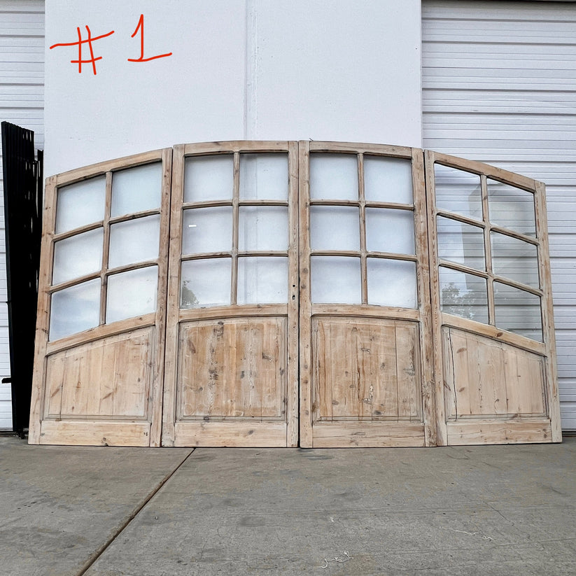 Set of Arched Washed Wood Doors with 24 Lites