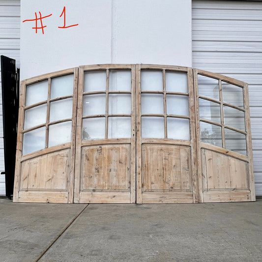 Set of Arched Washed Wood Doors with 24 Lites