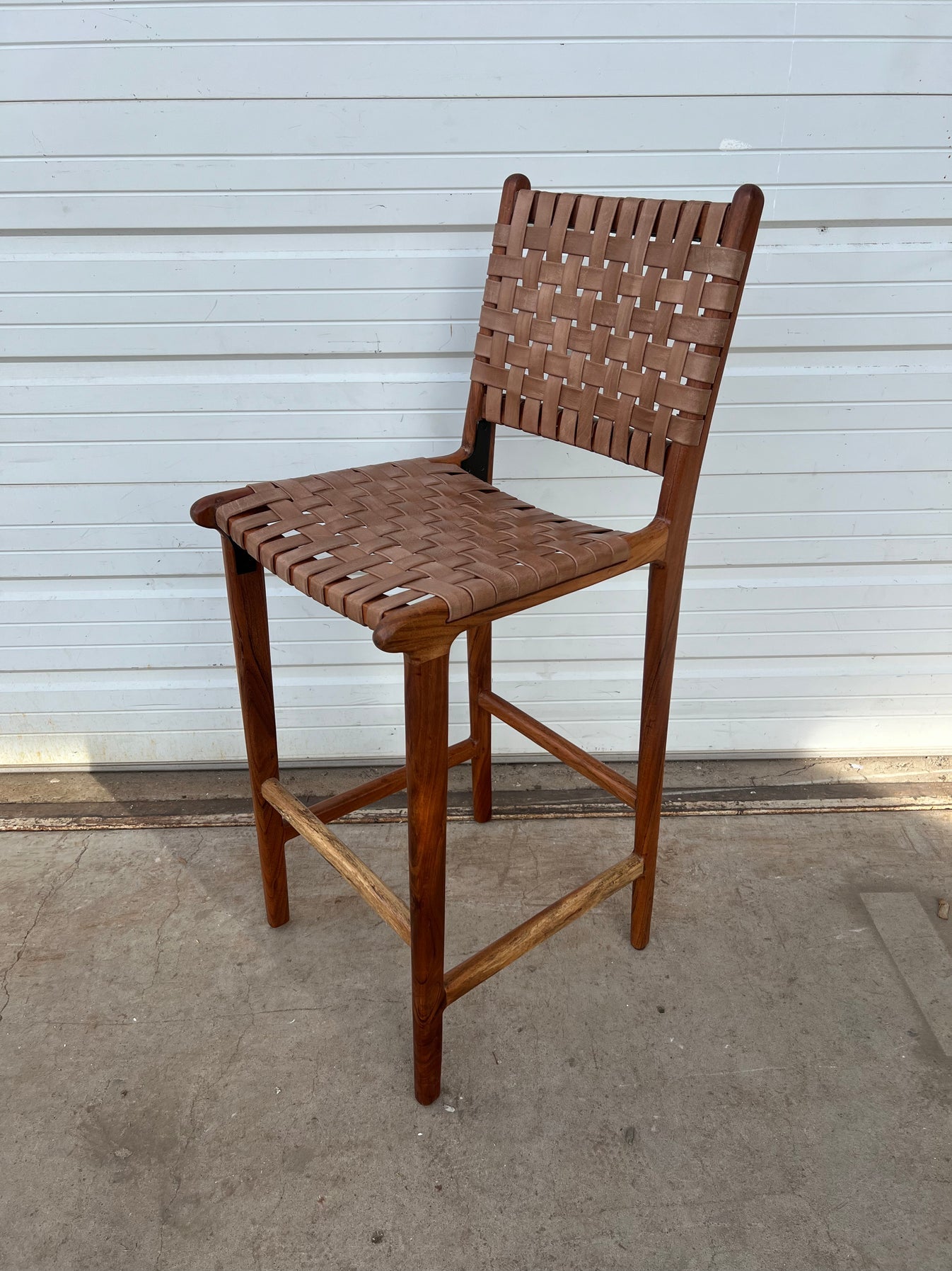 Bar Stool w/ Woven Leather Seat and Back