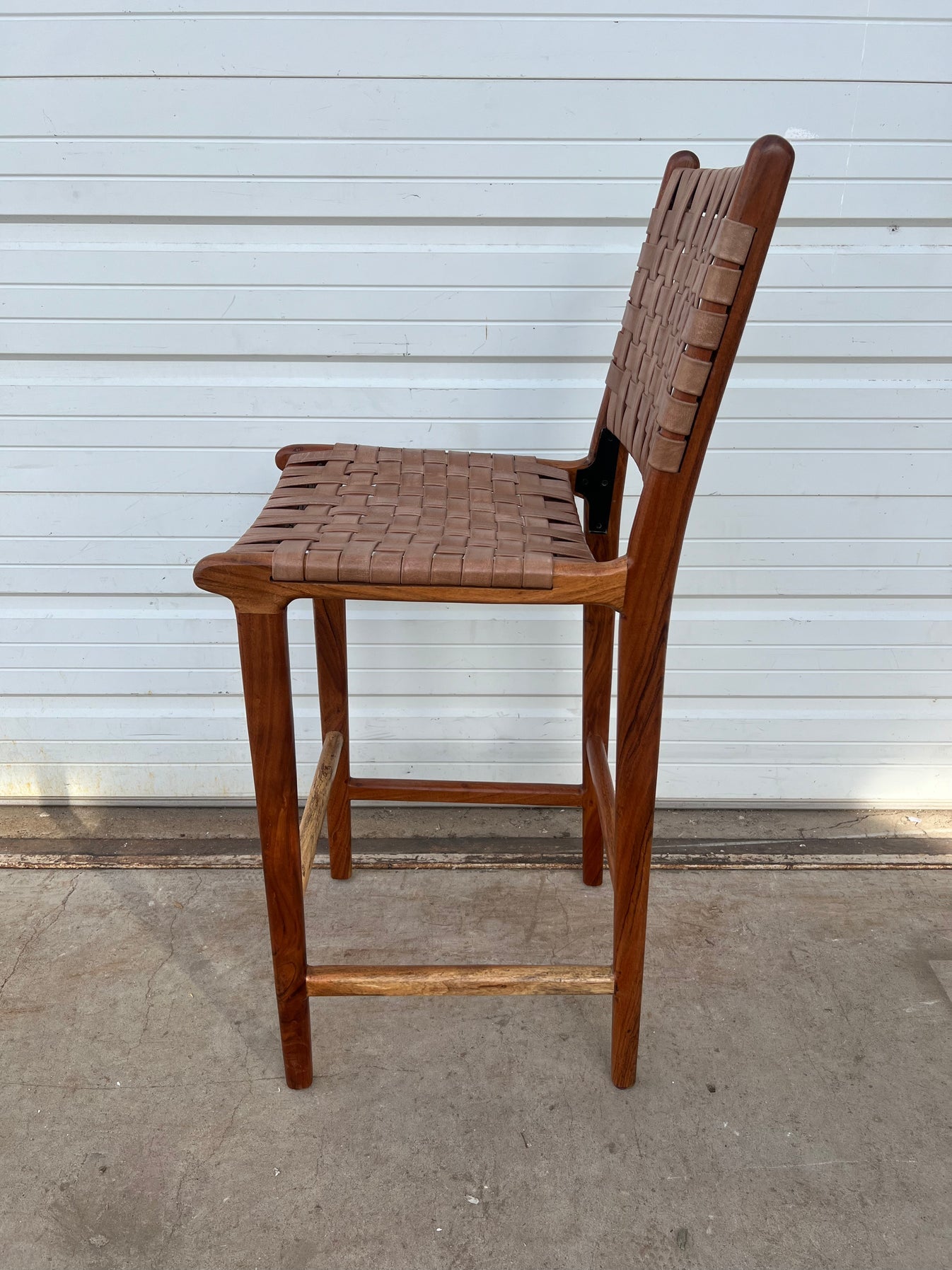 Bar Stool w/ Woven Leather Seat and Back