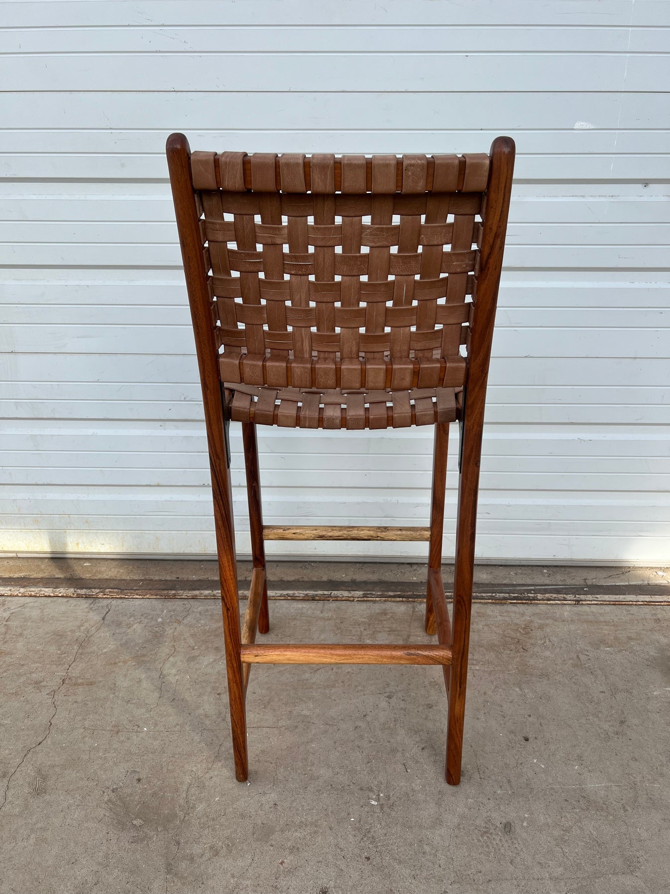 Bar Stool w/ Woven Leather Seat and Back