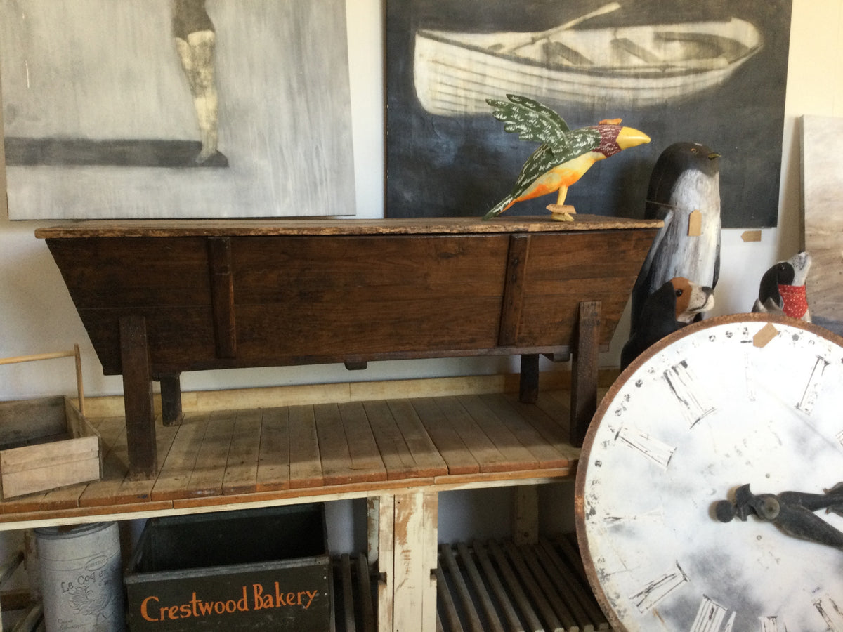 Antique primitive wooden trough table