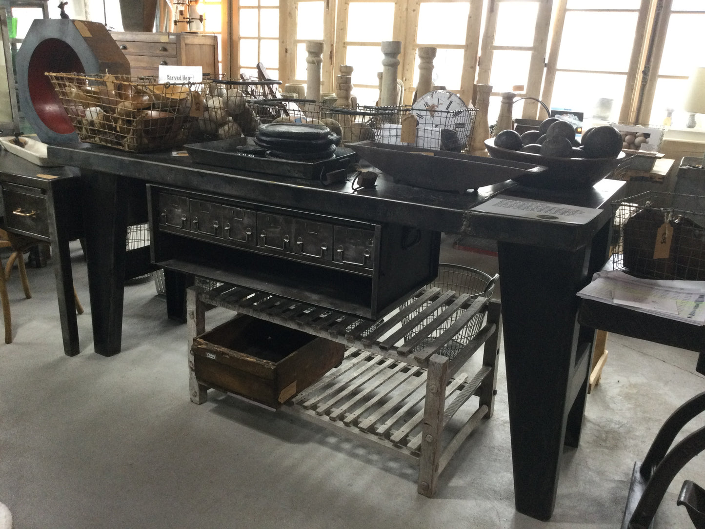Industrial 6 Drawer Heavy Steel Island Work Table