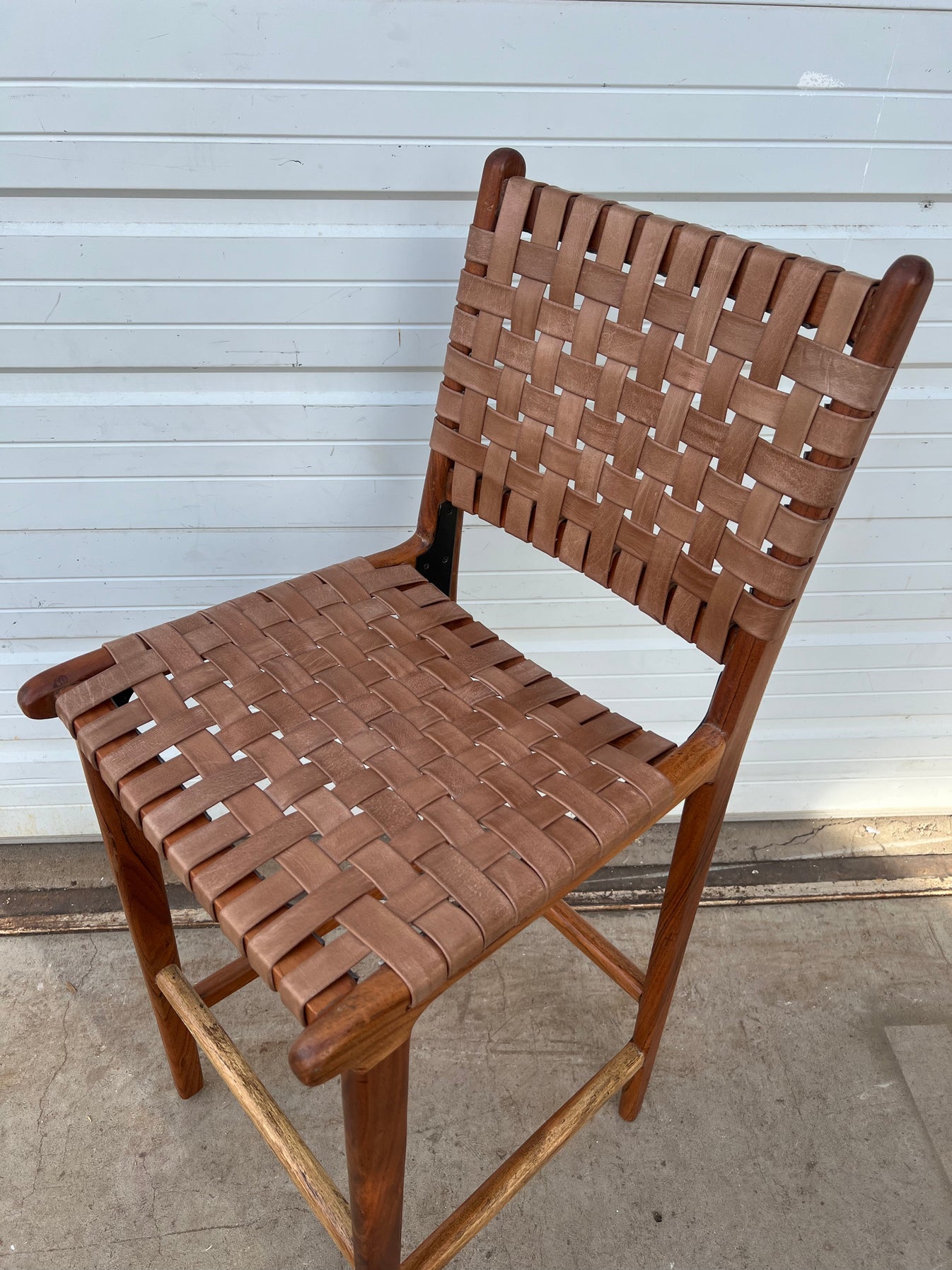 Bar Stool w/ Woven Leather Seat and Back
