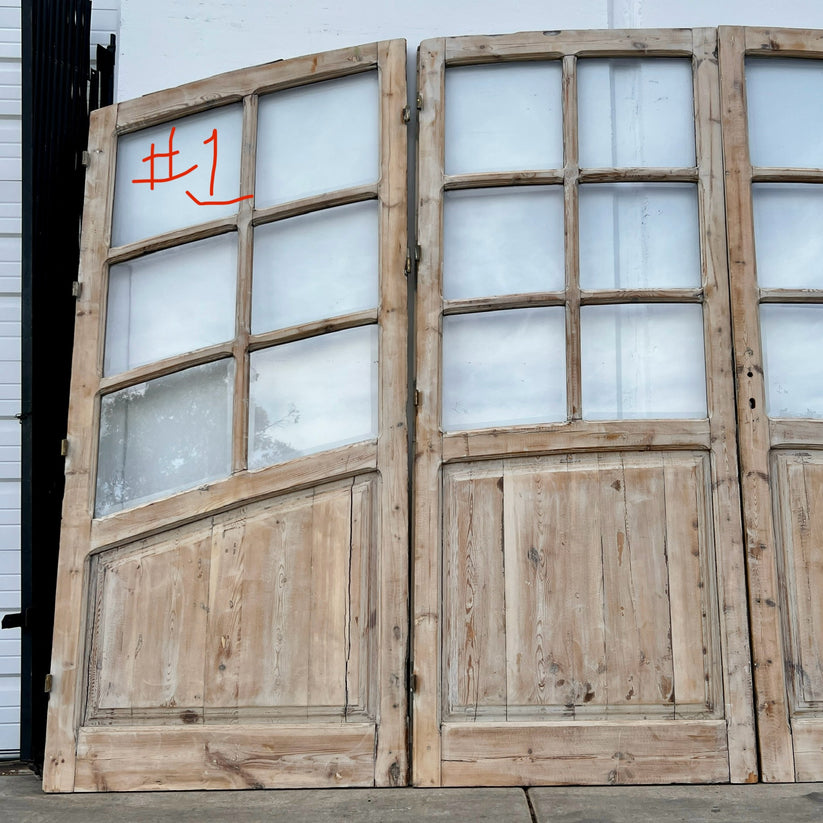 Set of Arched Washed Wood Doors with 24 Lites
