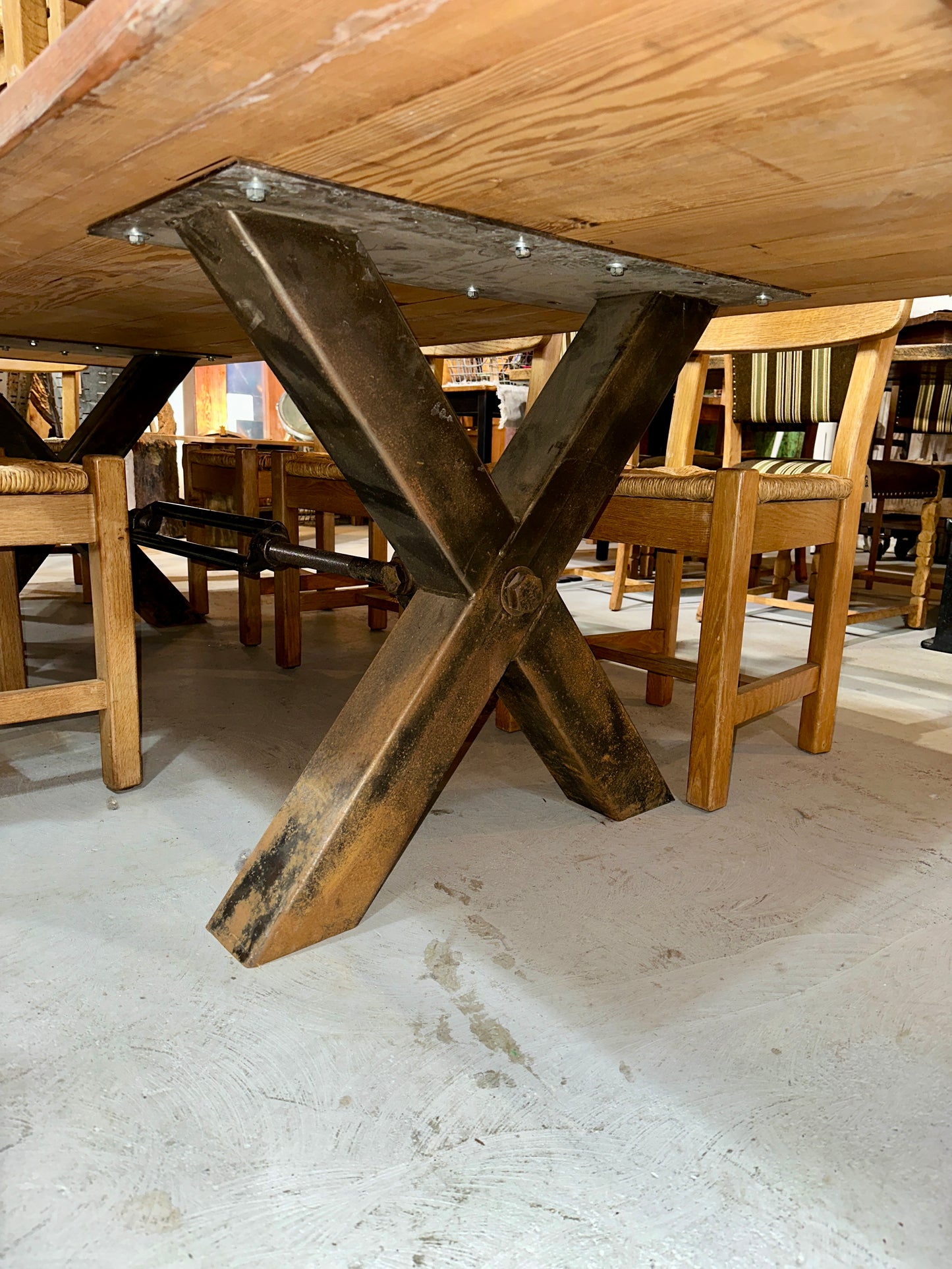 X Base Table with Reclaimed Wood Top
