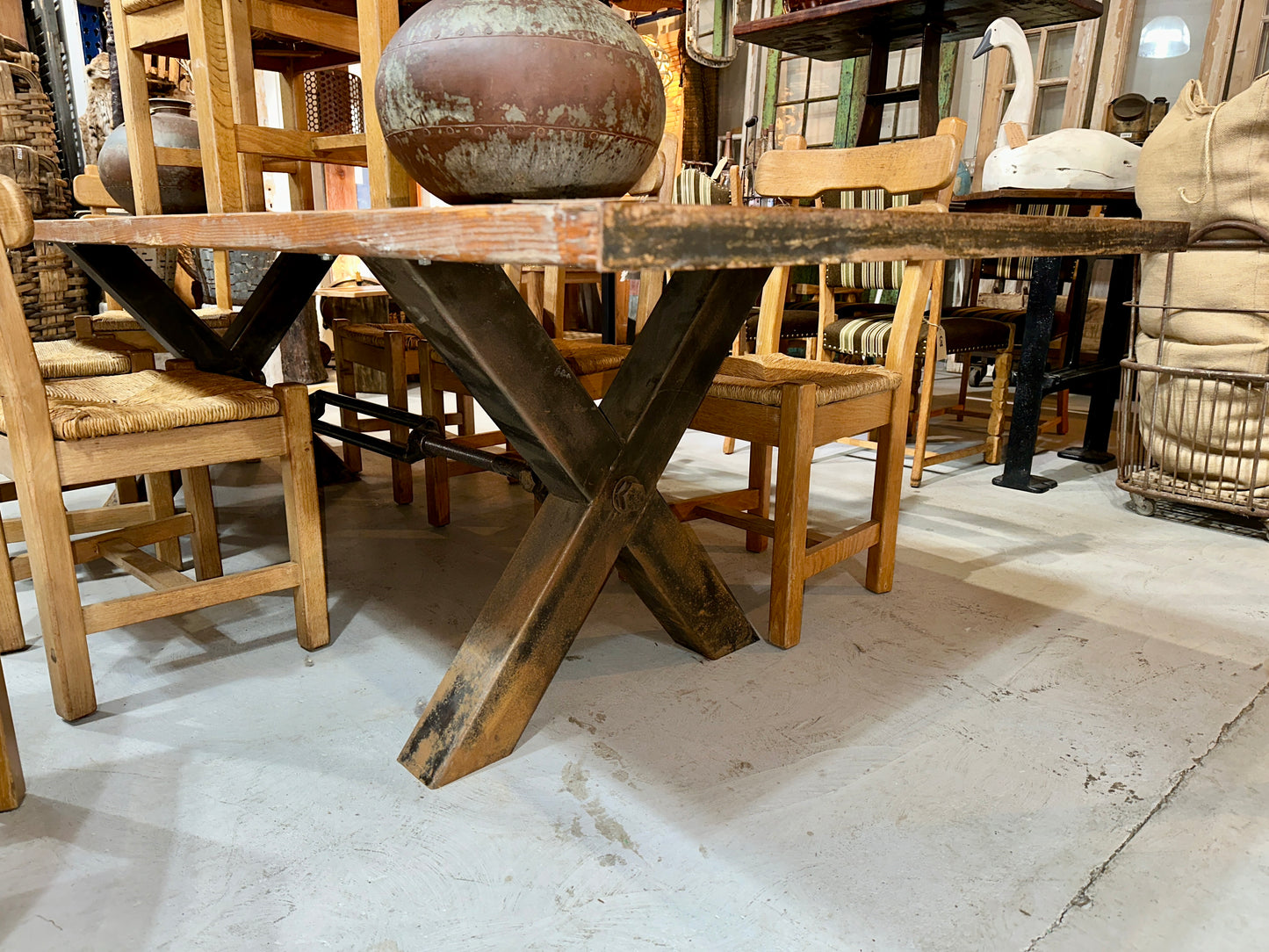 X Base Table with Reclaimed Wood Top