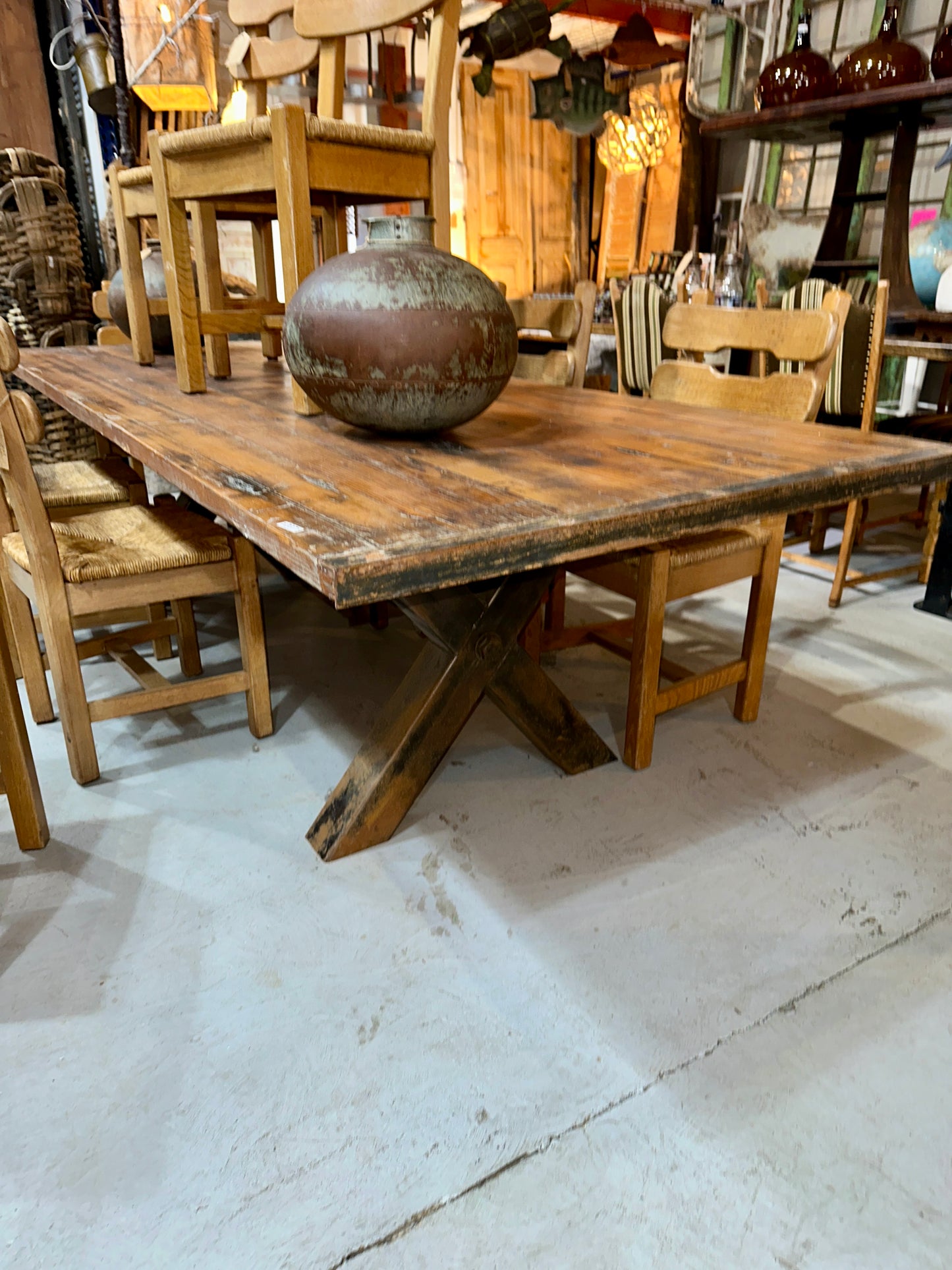 X Base Table with Reclaimed Wood Top