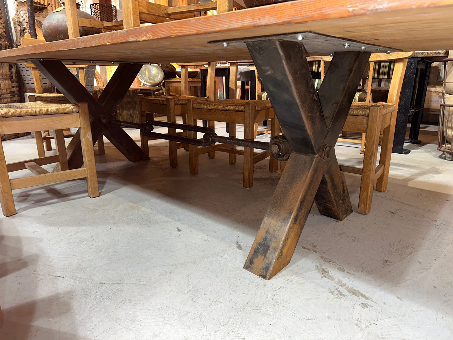 X Base Table with Reclaimed Wood Top