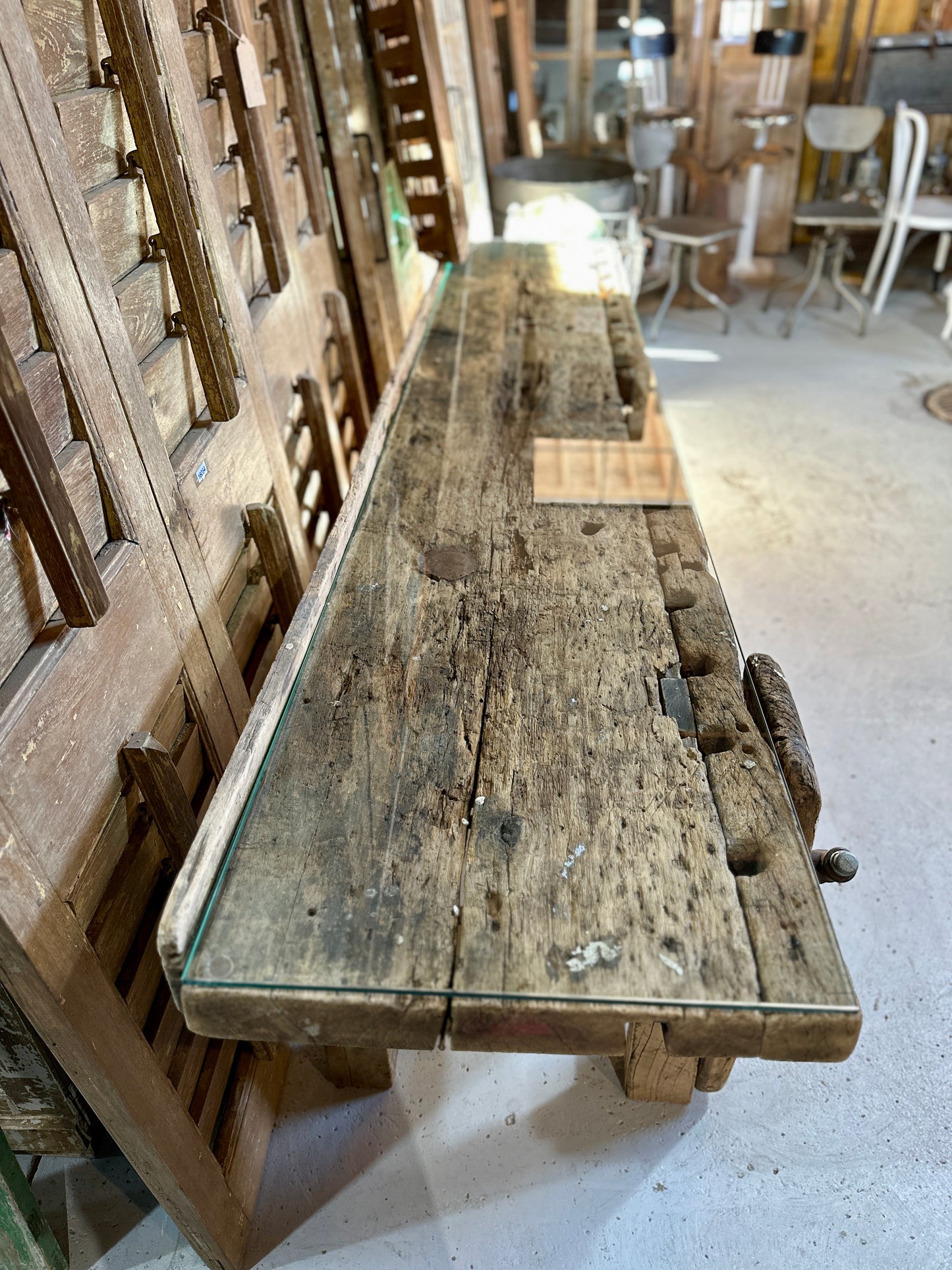 Vintage Work Table with Glass Top