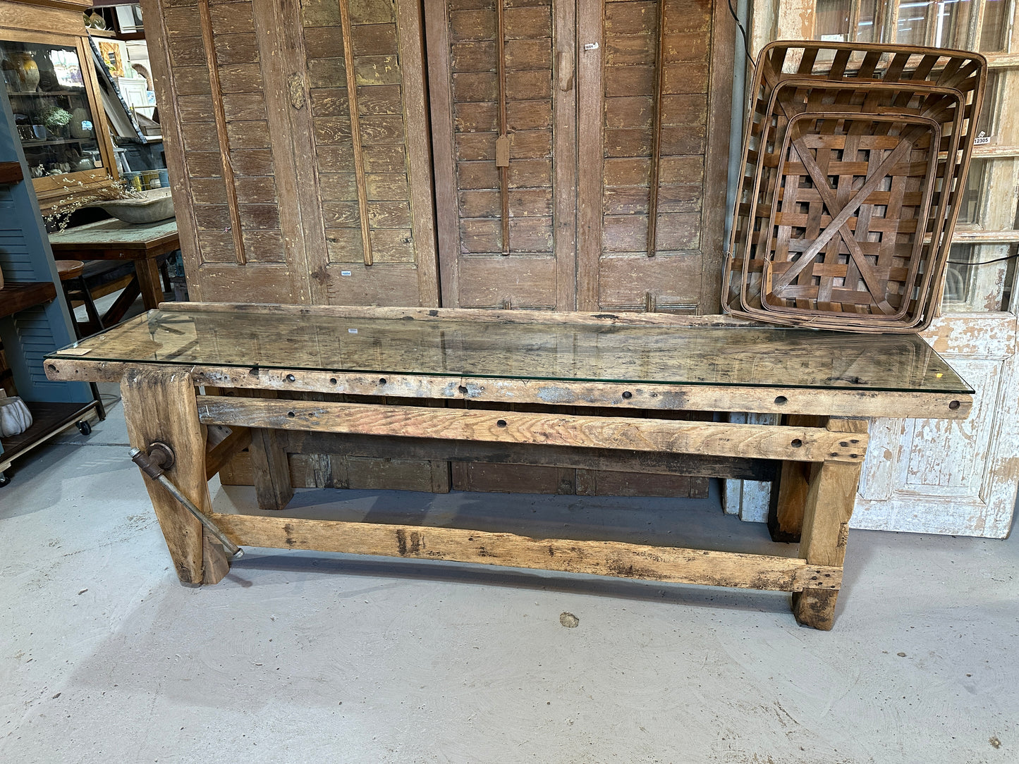 Vintage Work Table with Glass Top