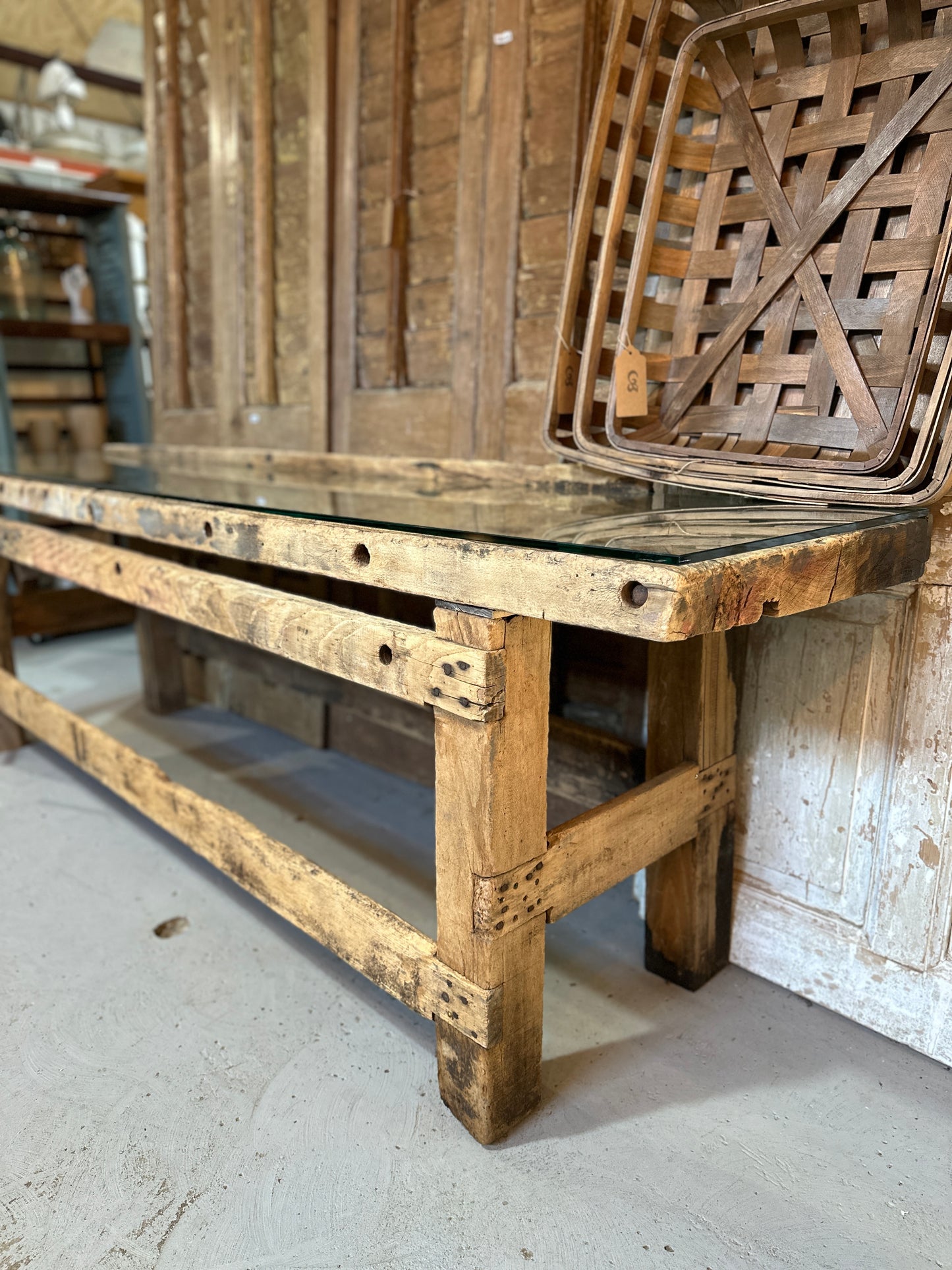 Vintage Work Table with Glass Top