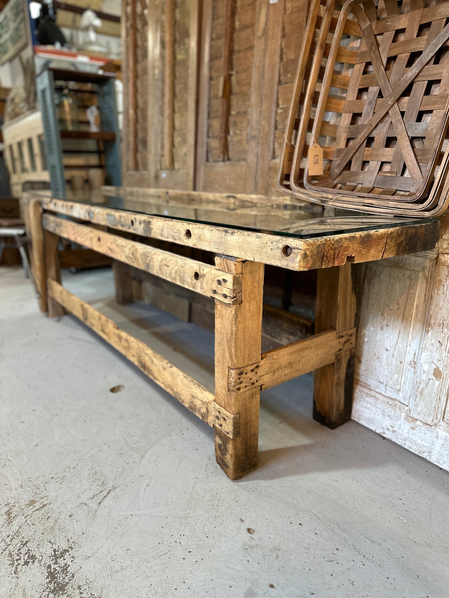 Vintage Work Table with Glass Top