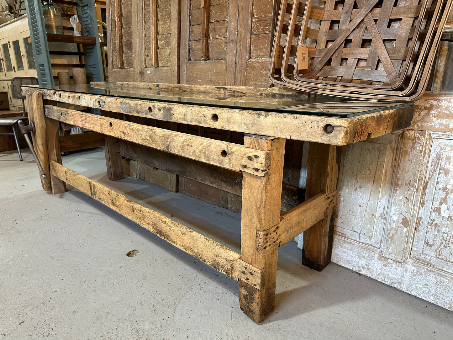 Vintage Work Table with Glass Top