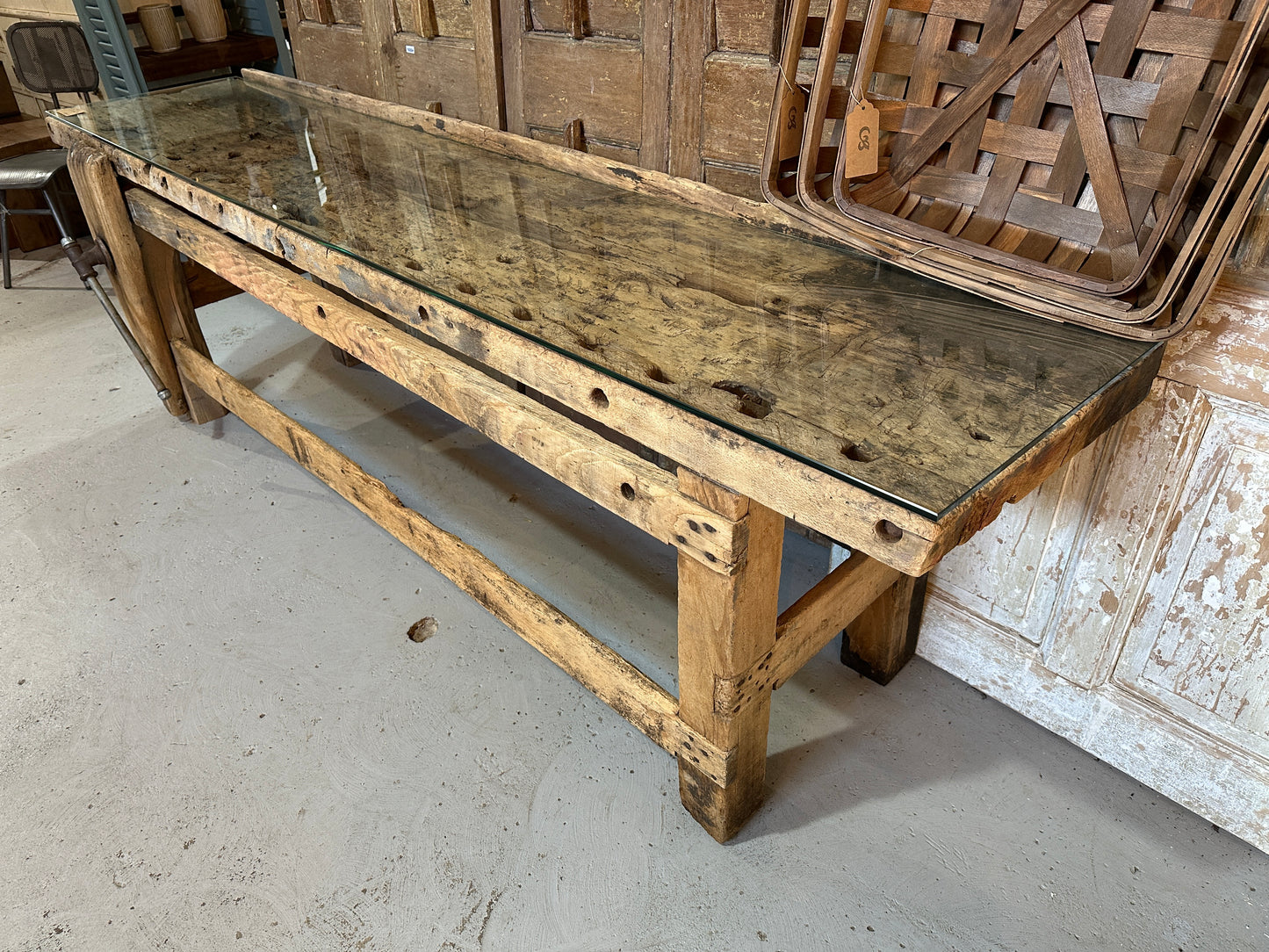 Vintage Work Table with Glass Top