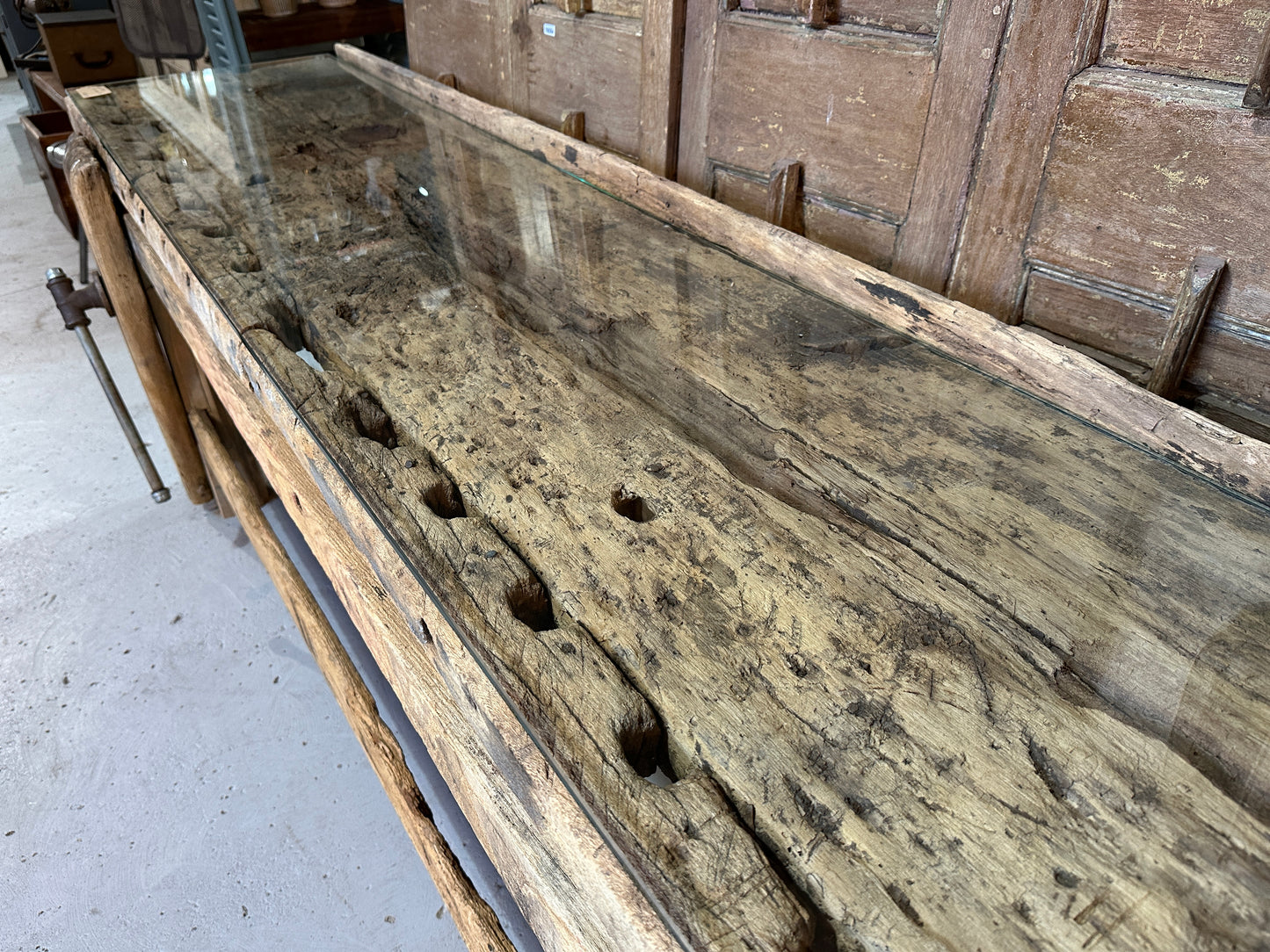 Vintage Work Table with Glass Top