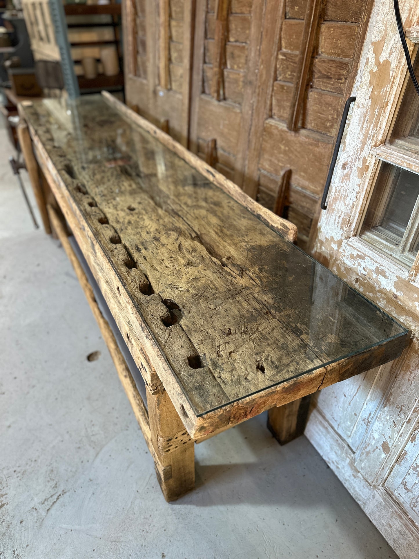 Vintage Work Table with Glass Top