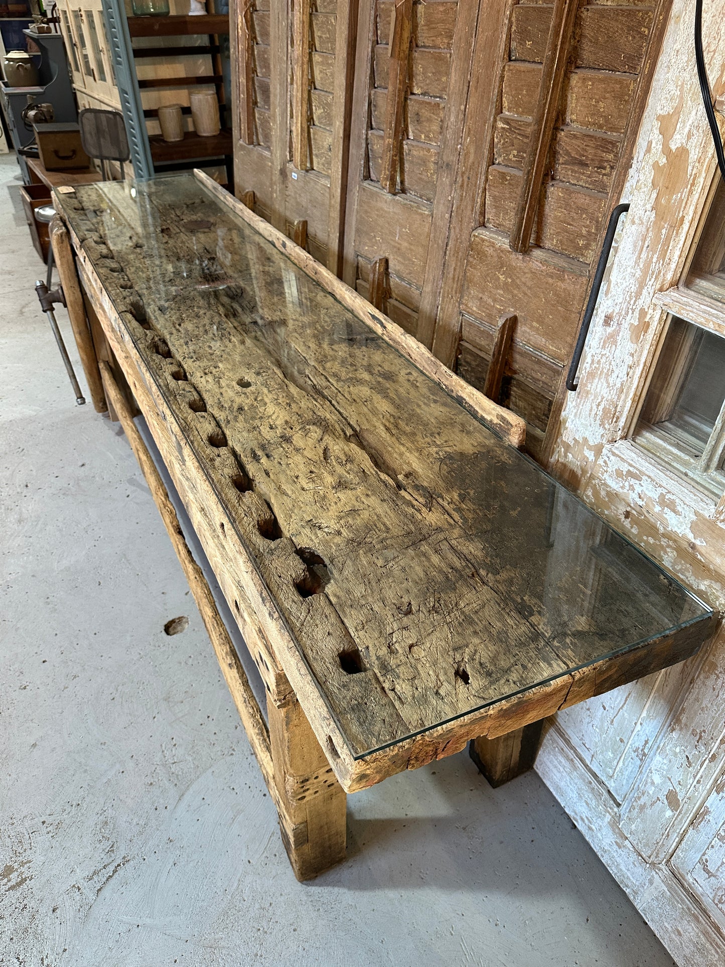 Vintage Work Table with Glass Top