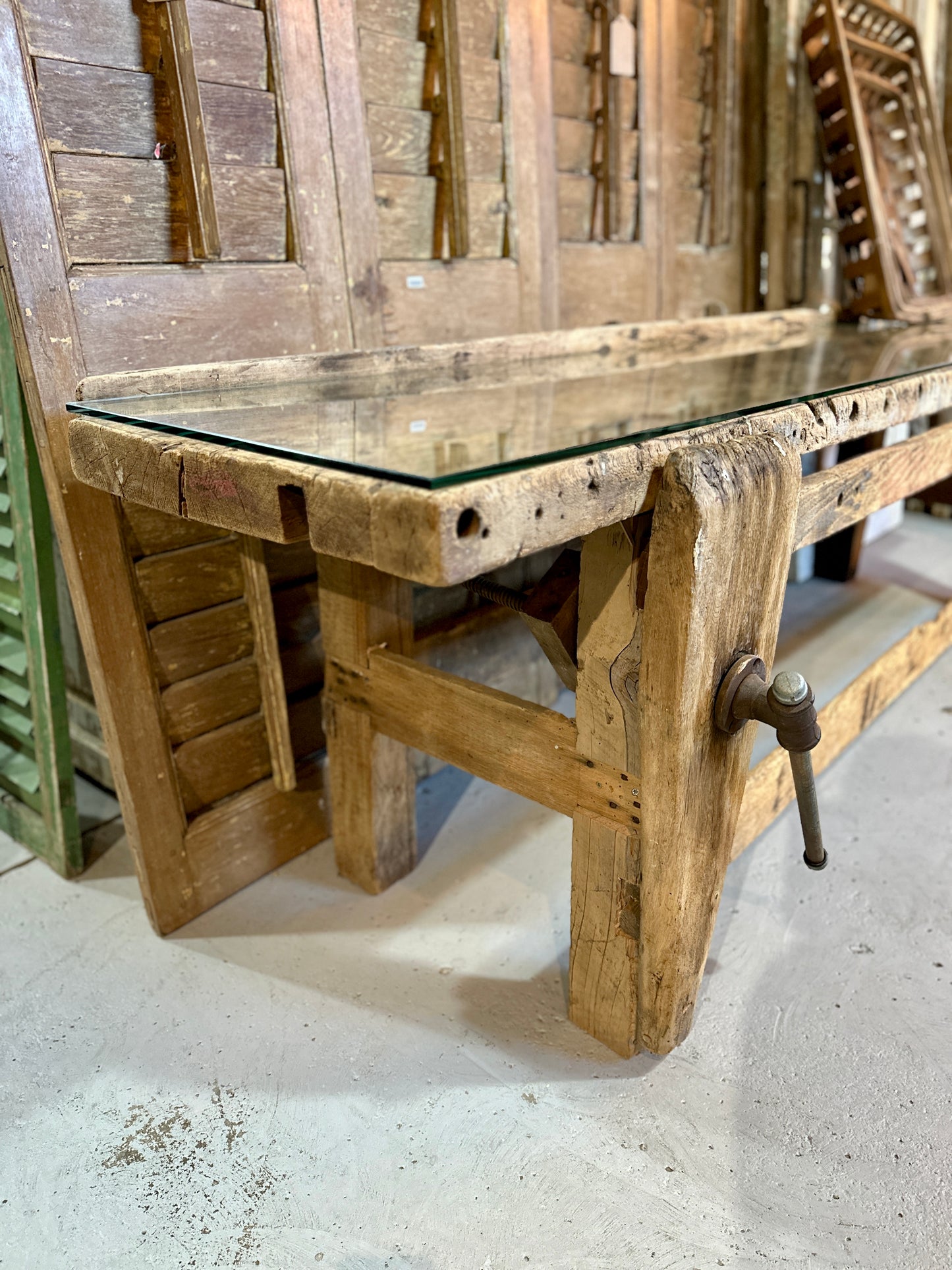 Vintage Work Table with Glass Top