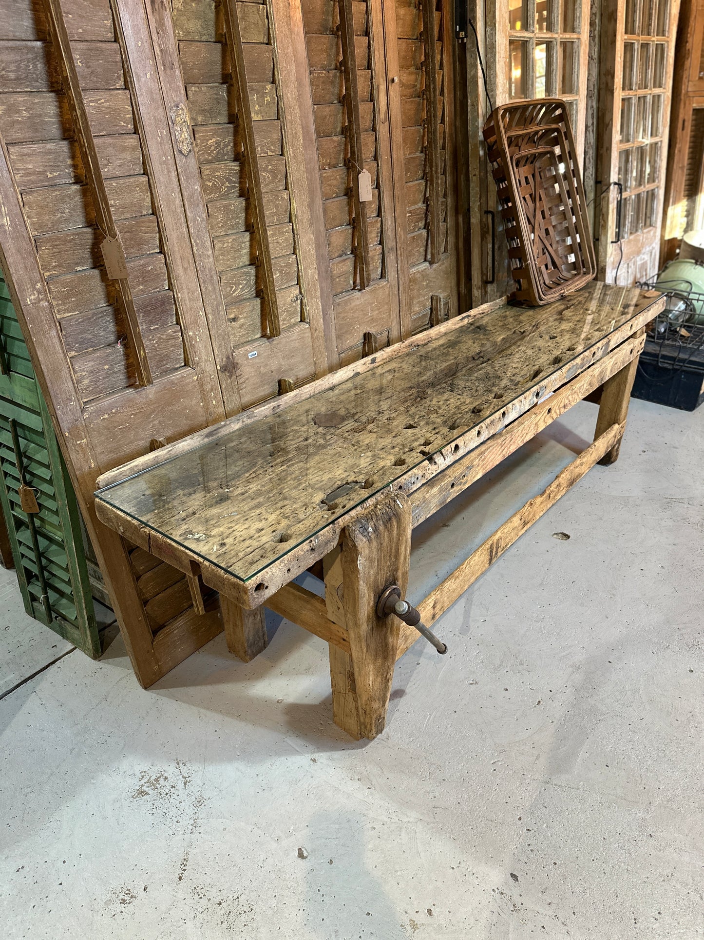 Vintage Work Table with Glass Top