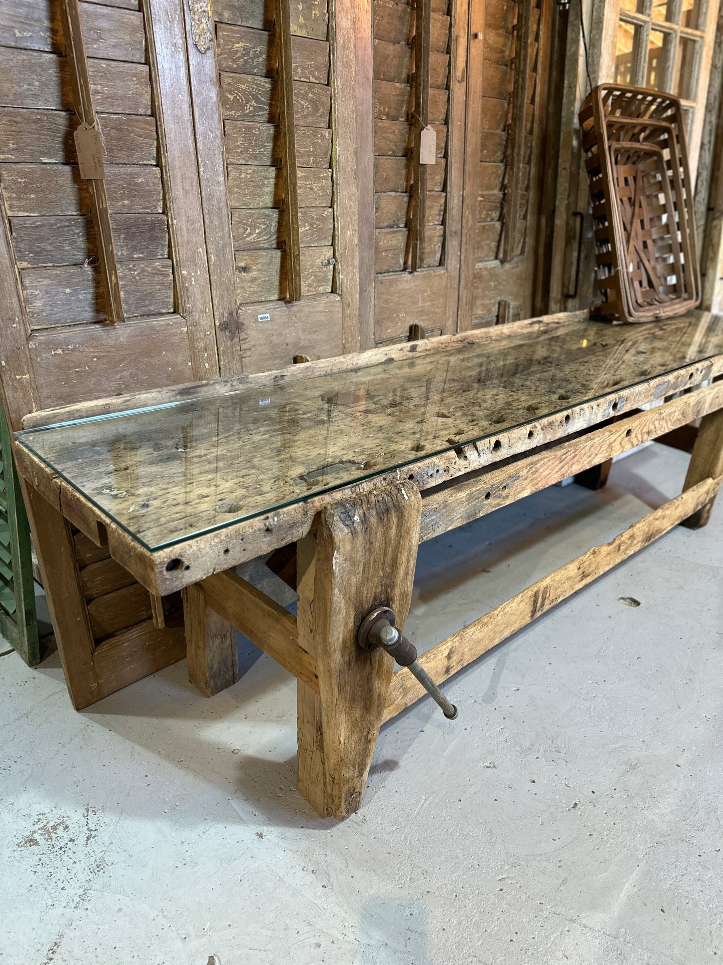 Vintage Work Table with Glass Top