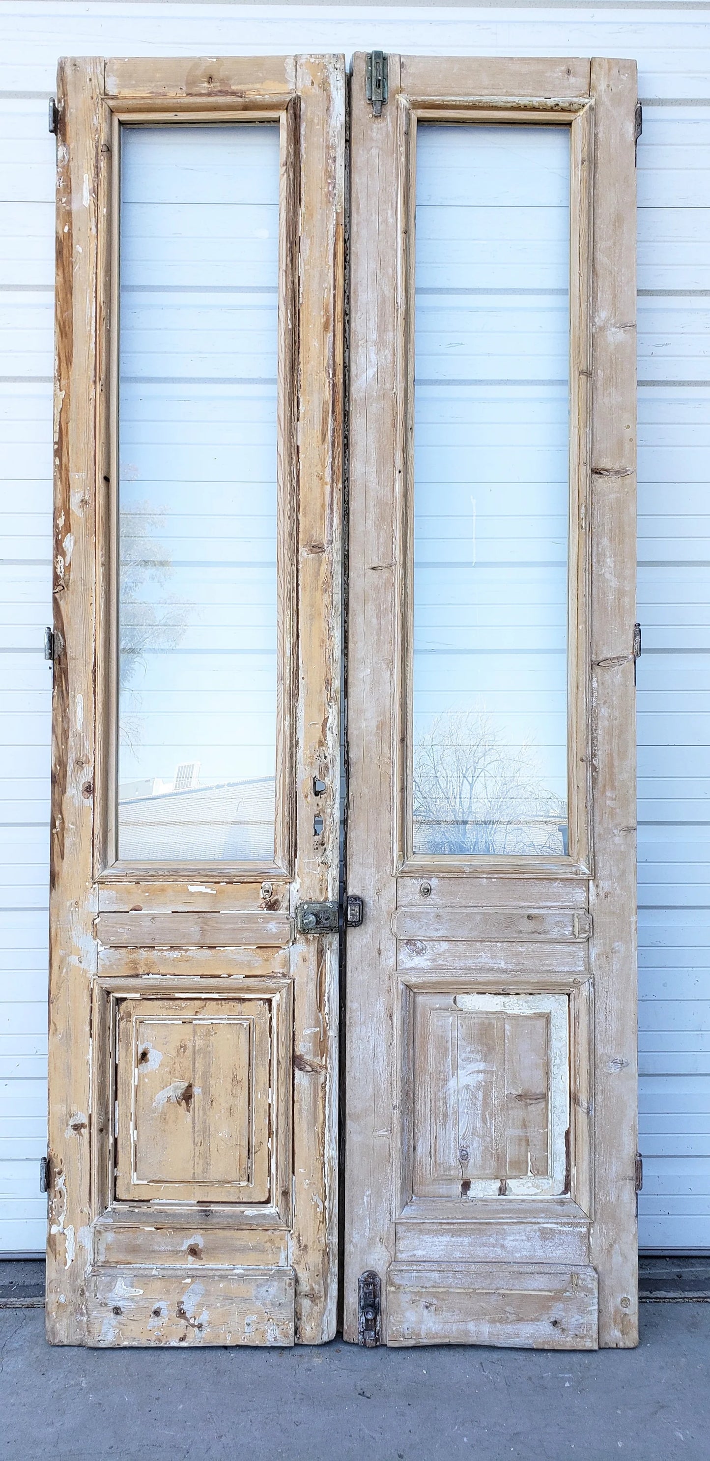 Pair of French 2 Panel Half Lite Glass Antique Door