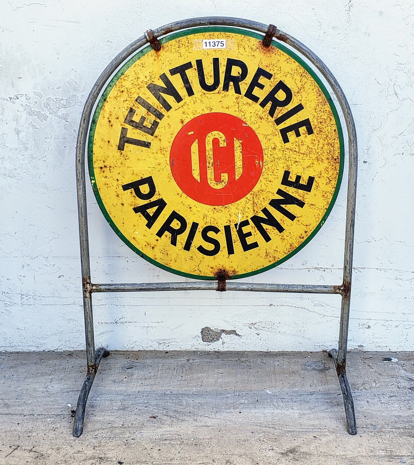 French Teinturerie Parisienne Double-Sided Metal Sign