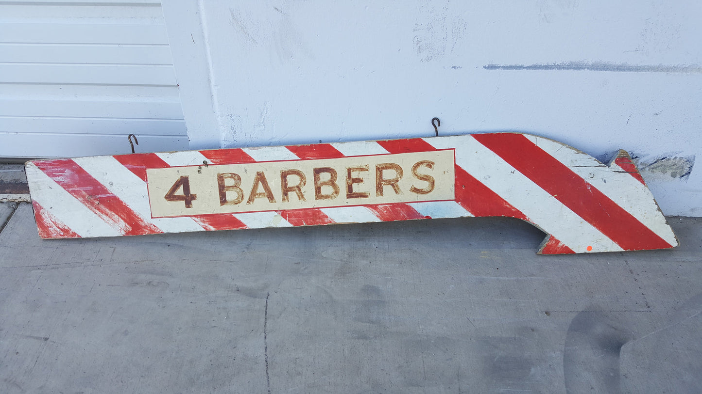 4 Barbers Red & White Arrow Wooden Sign