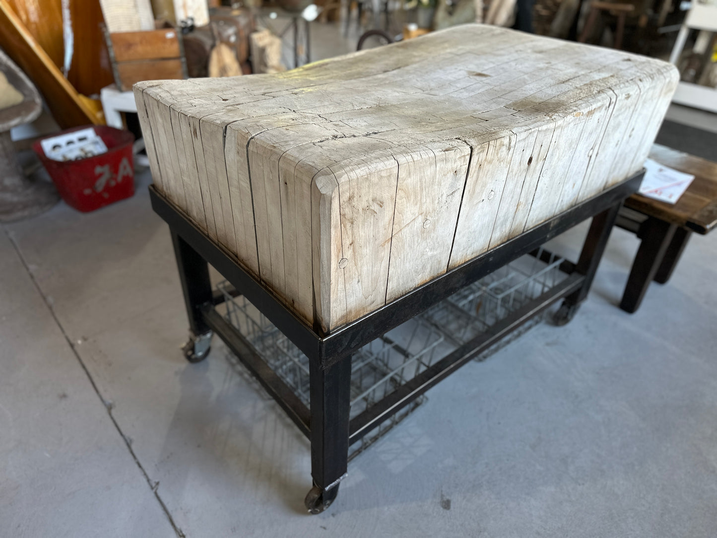 Butcher Block on Metal Base with Casters