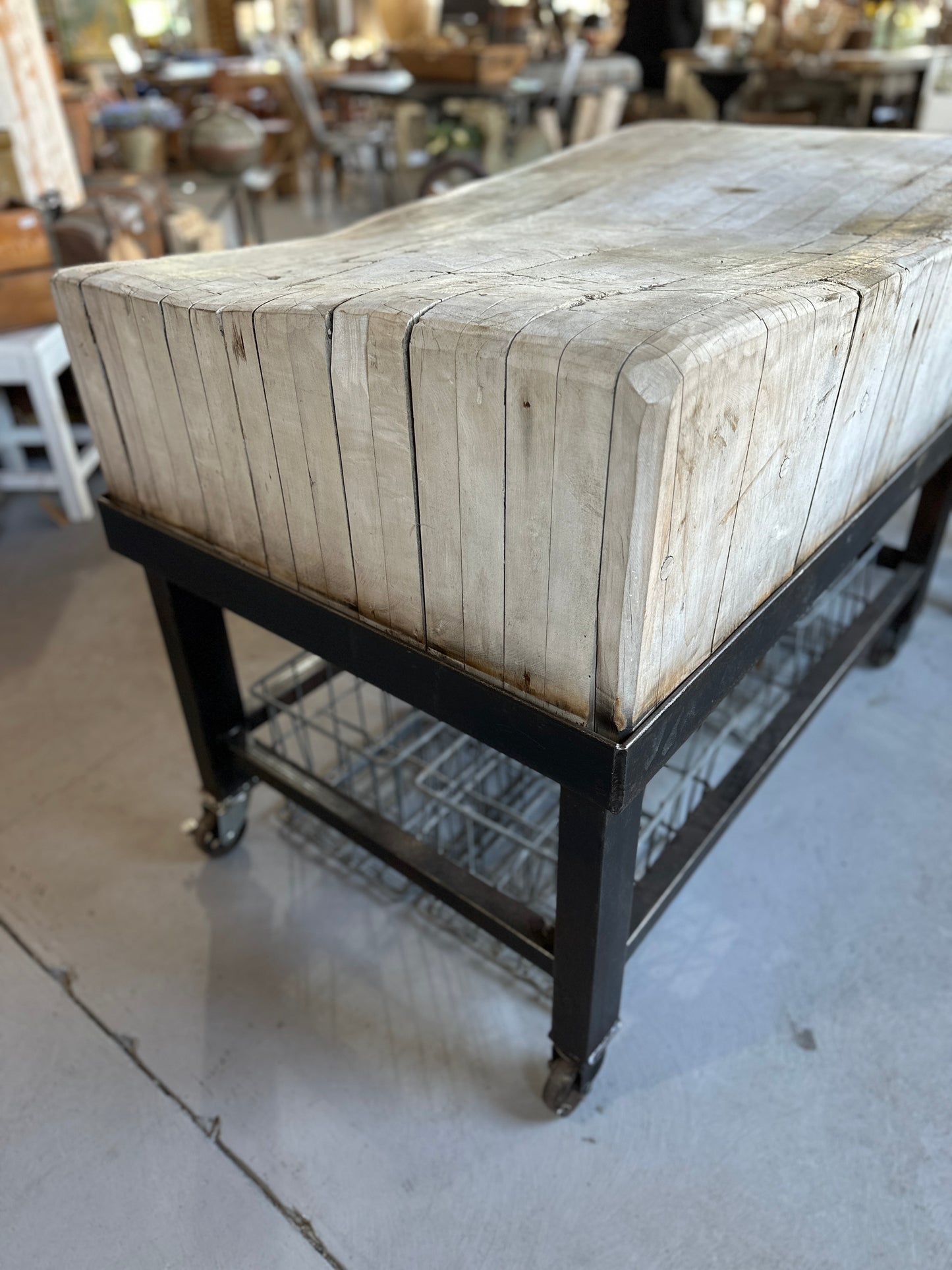 Butcher Block on Metal Base with Casters