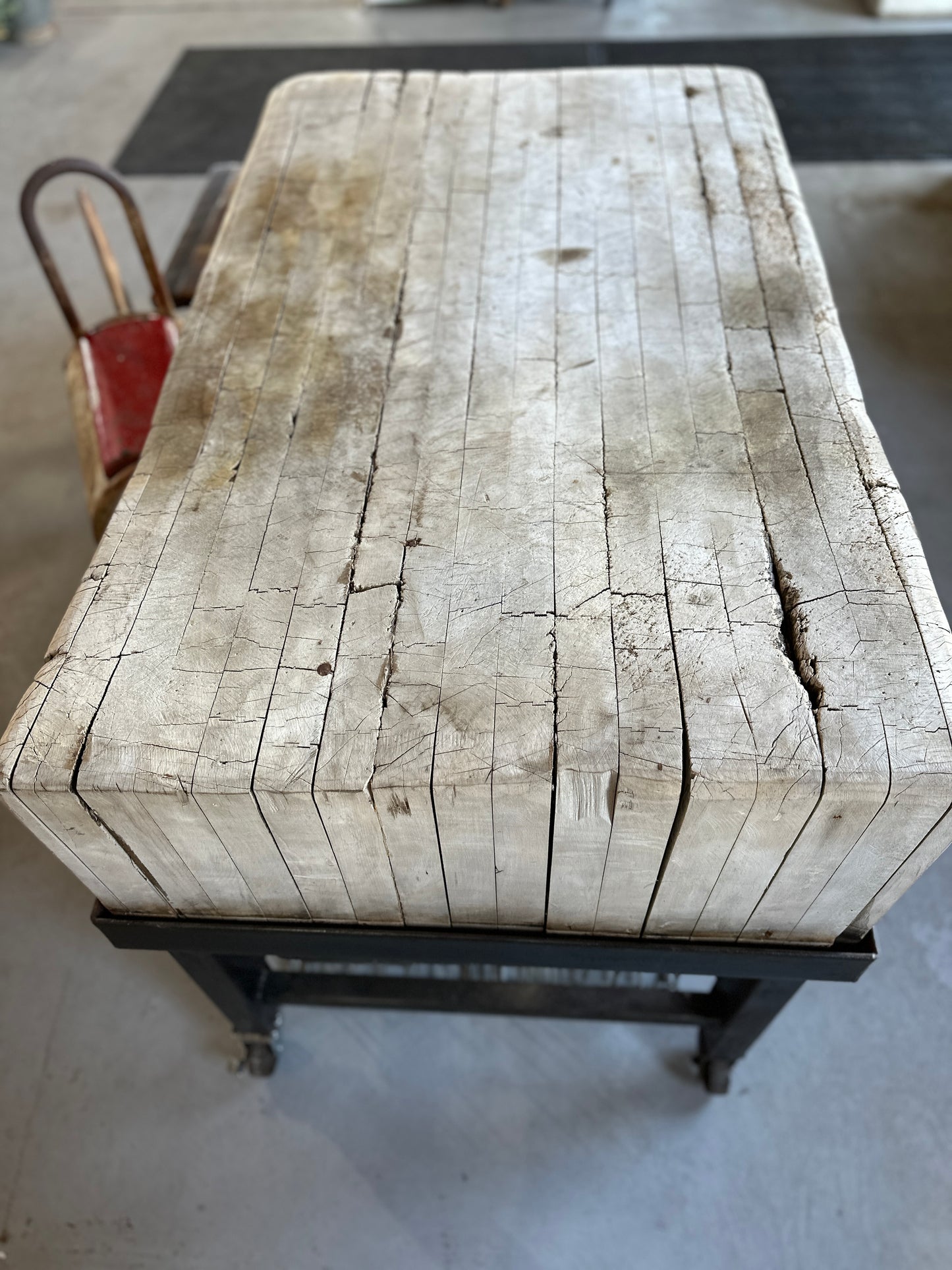 Butcher Block on Metal Base with Casters