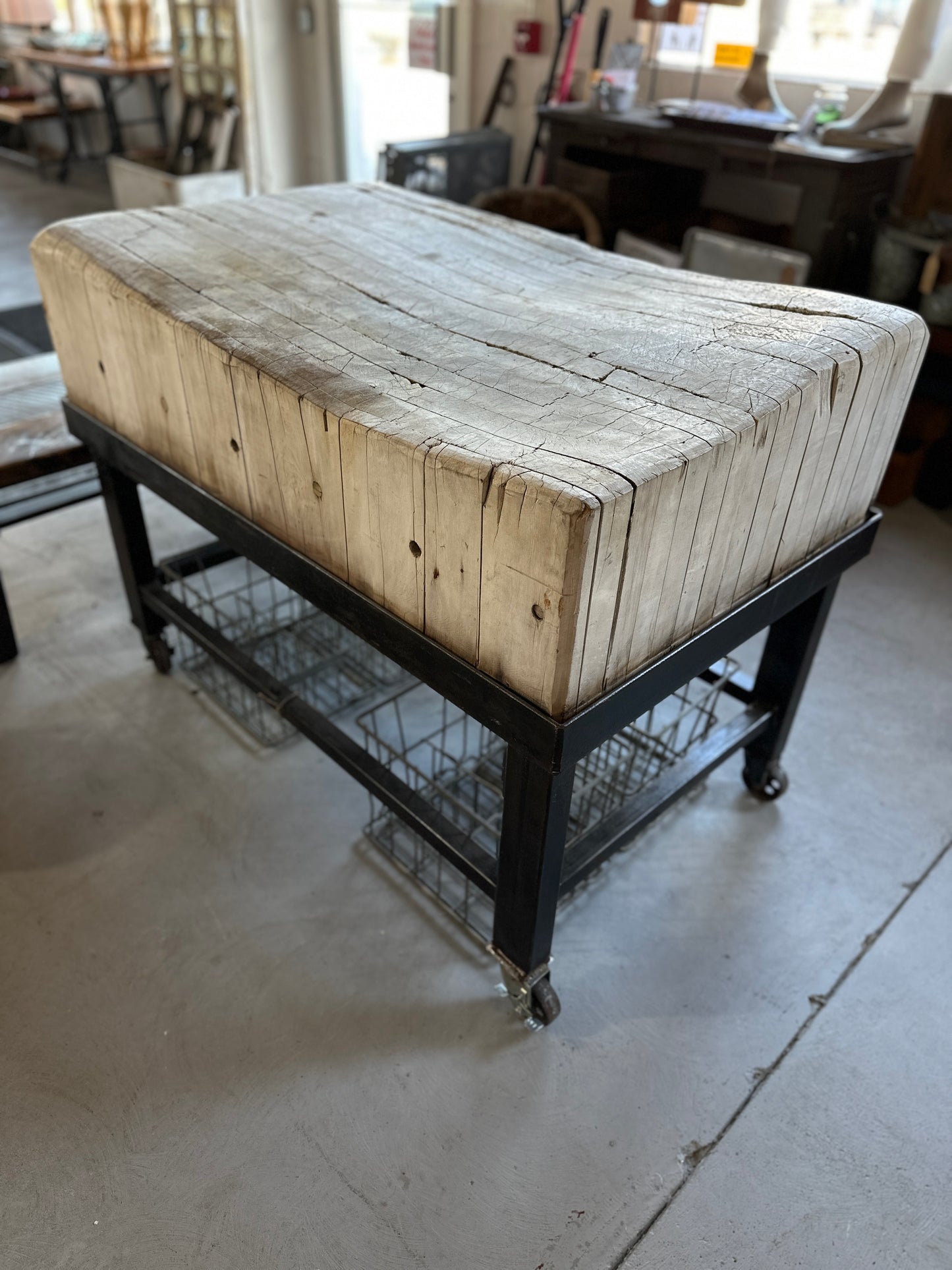 Butcher Block on Metal Base with Casters