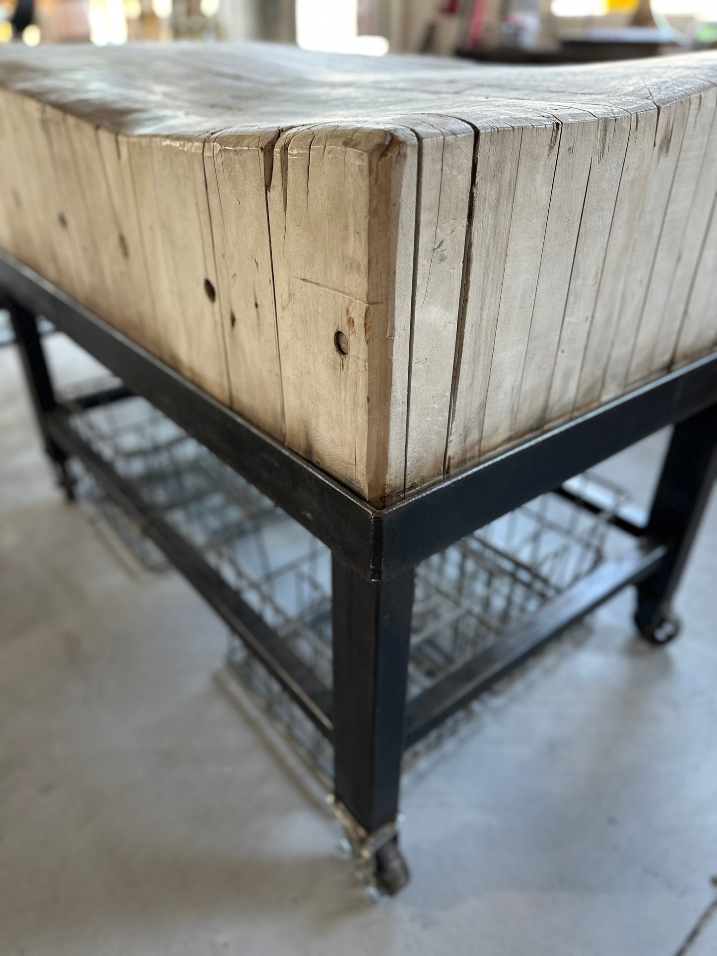 Butcher Block on Metal Base with Casters