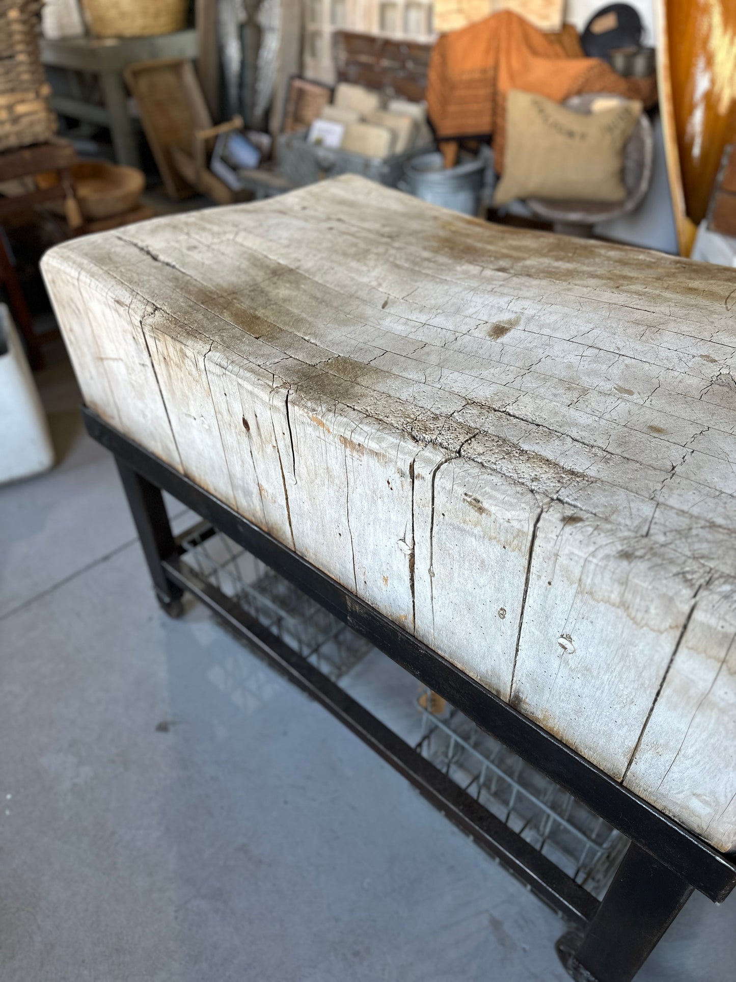 Butcher Block on Metal Base with Casters