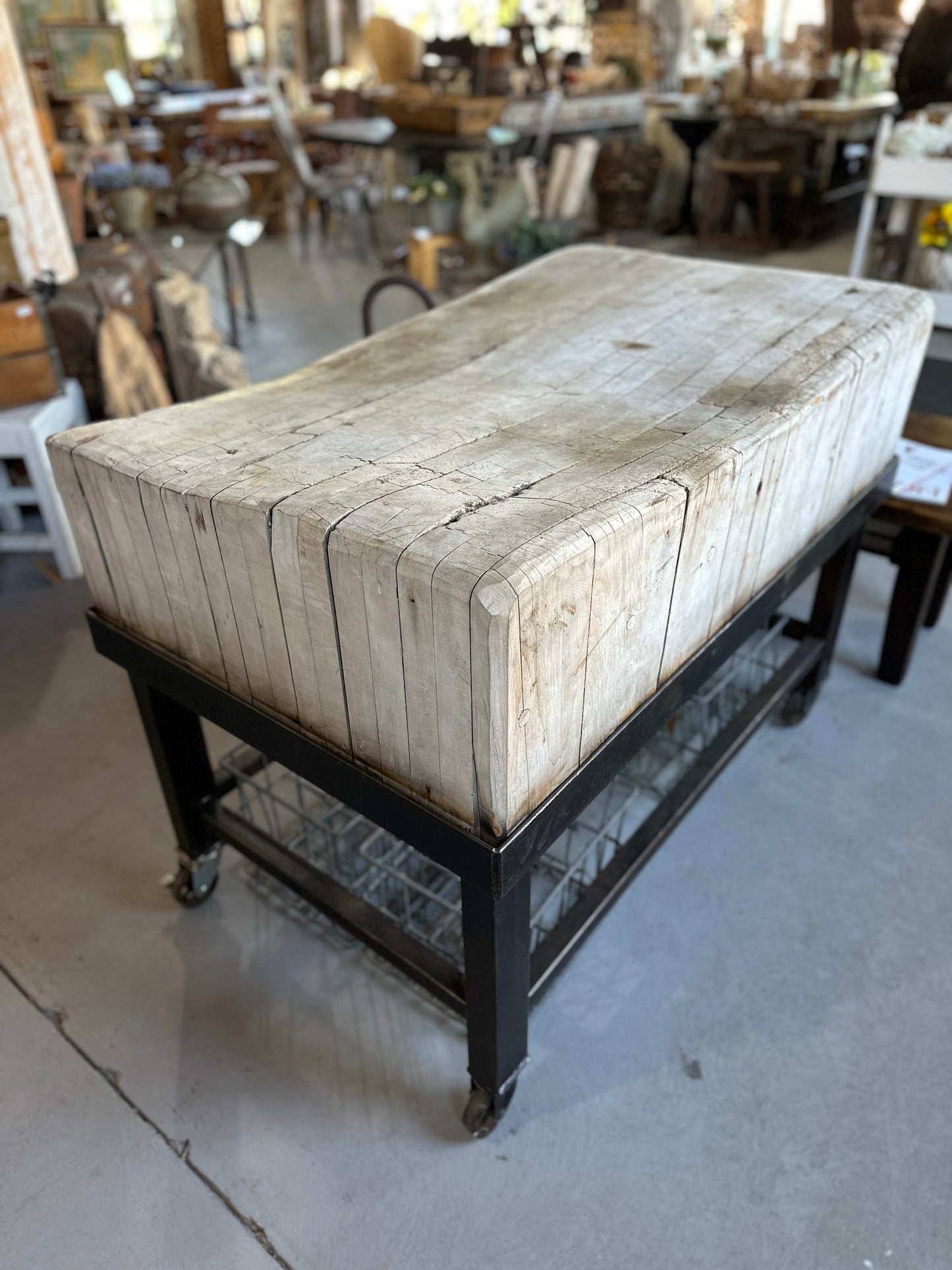 Butcher Block on Metal Base with Casters