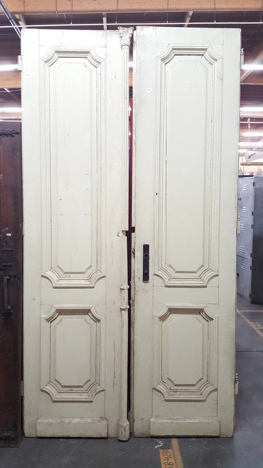 Pair of White German Antique Doors with Corinthian Style Trim