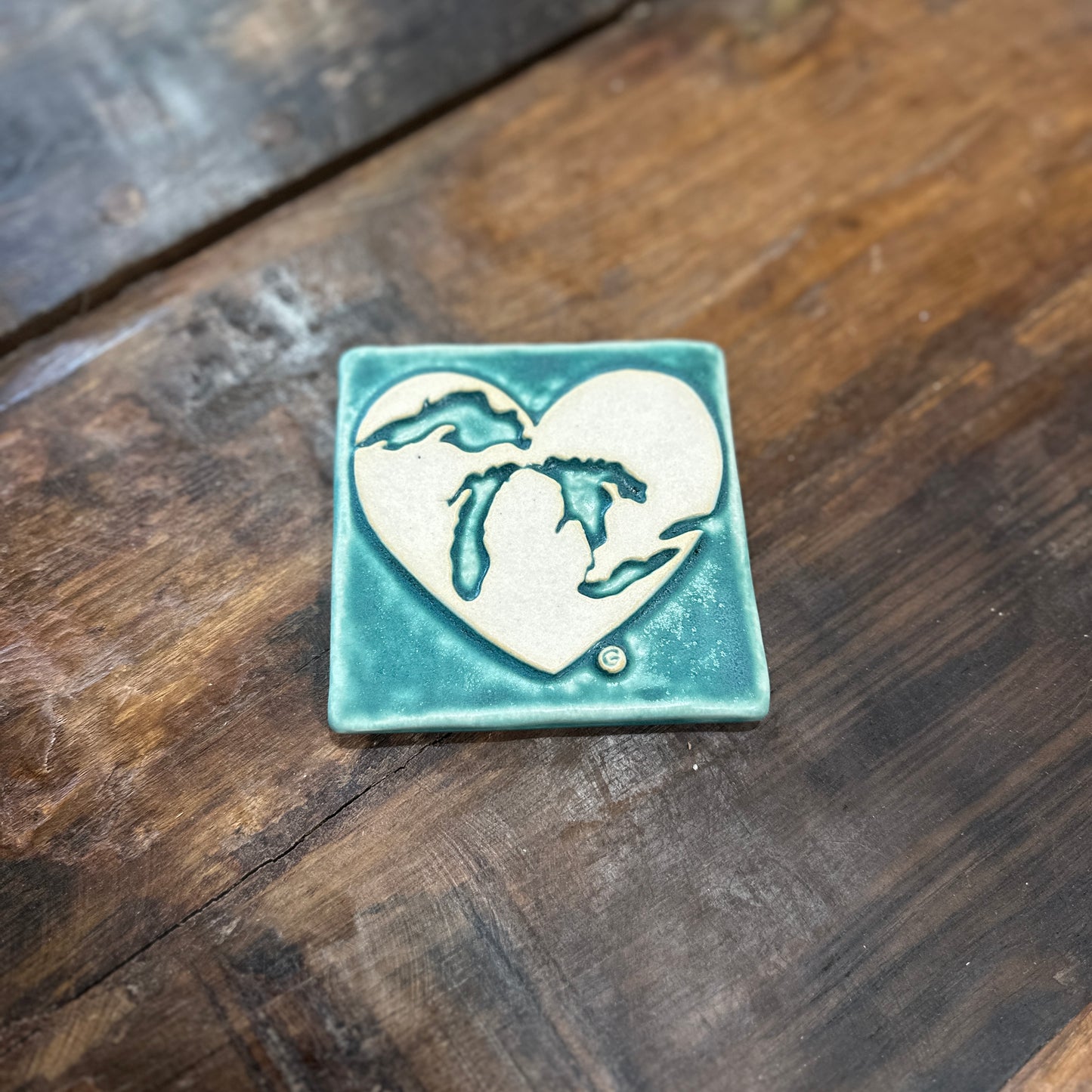4 x 4 Heart of Michigan Tile, Sea Foam