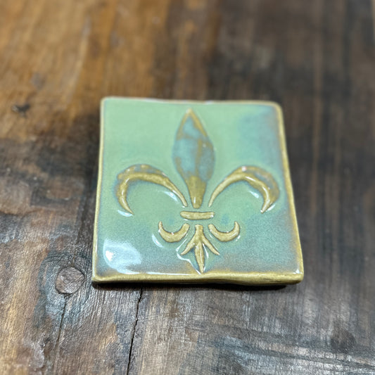 4 x 4 Fleur de Lis Tile, Turquoise