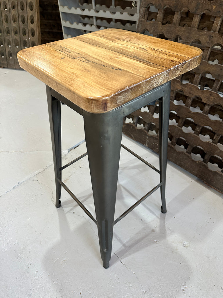 Stool with Metal Base & Wood Top