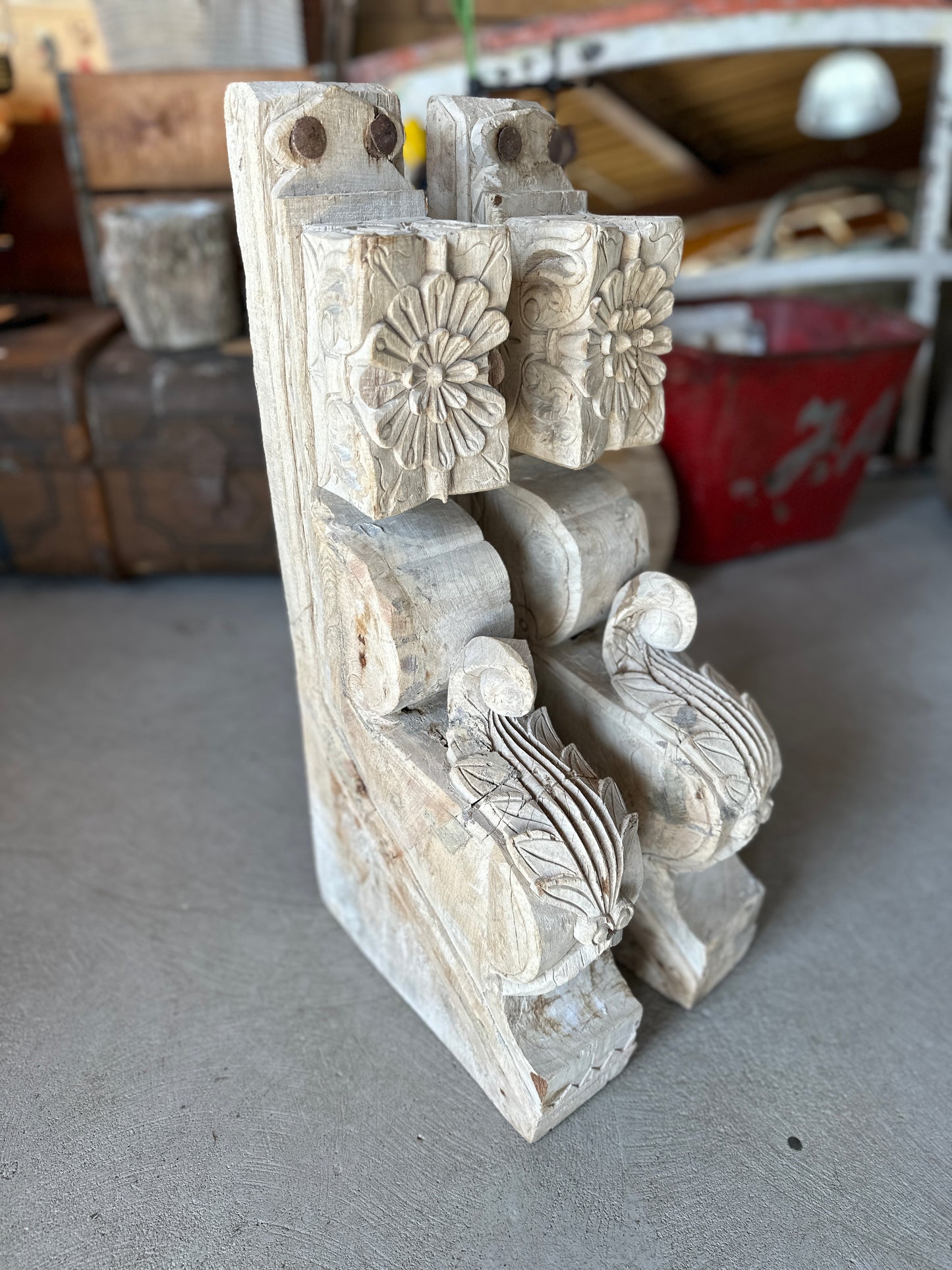 Pair of Wooden Corbels with Flower Detail